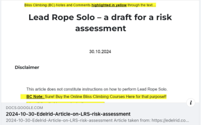 An Article on the Edelrid Article: “Lead Rope Solo – a Draft for a Risk Assessment”